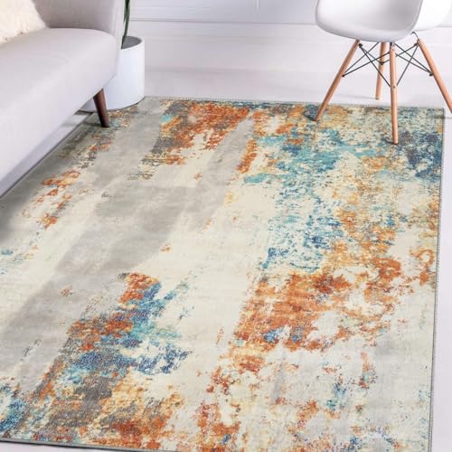 GUGJHFVH Waschbarer Teppich Für Wohnzimmer Schlafzimmer Büro Heimdekoration Bereichs Teppich rutschfeste Rückseite Moderner Tintenstil Braun Blau, 200 x 290 cm von GUGJHFVH