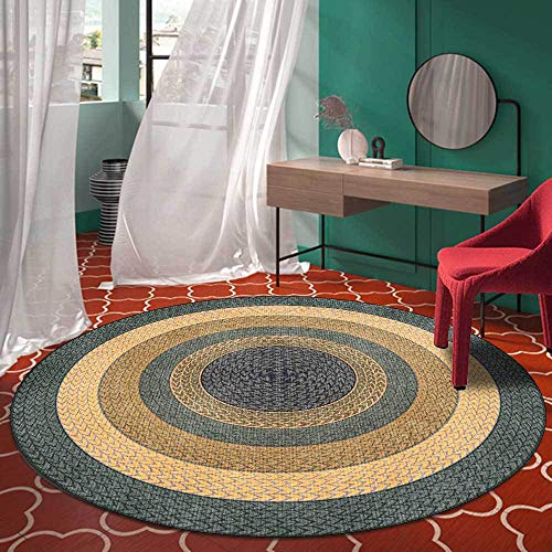 GUGJHFVH Waschbarer Teppich Rund ø 60 cm Wohnzimmer Schlafzimmer Küche Eingang Kurzflor Teppich Retro-Teppich Gelbgrün von GUGJHFVH