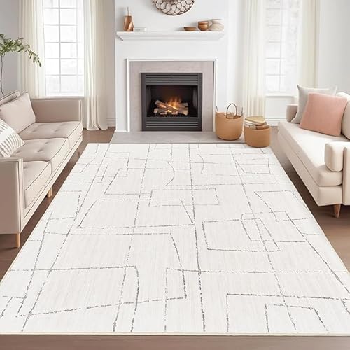 GUGJHFVH Waschbarer Teppich Wohnzimmer Schlafzimmer Küche Eingang Flurläufer Kurzflor Teppich Modernes Abstraktes Weiß, 100 x 160 cm von GUGJHFVH