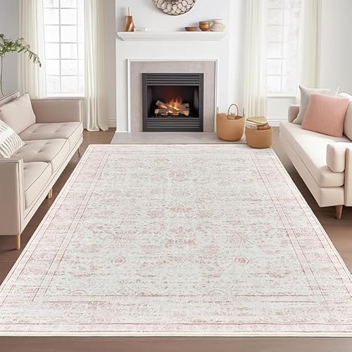 GUGJHFVH Waschbarer Teppich Wohnzimmer Schlafzimmer Küche Eingang Flurläufer Kurzflor Teppich Modernes Ethno-Rosa, 100 x 160 cm von GUGJHFVH