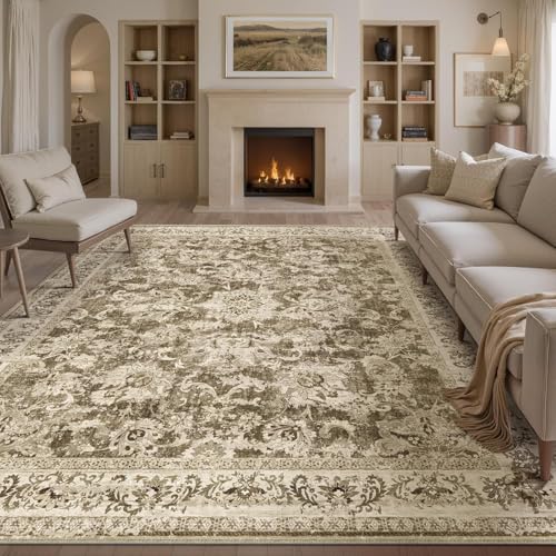 GUGJHFVH Waschbarer Teppich Wohnzimmer Schlafzimmer Küche Eingang Flurläufer Kurzflor Teppich Retro Ethno-Stil Kleine Blumen Braun, 100 x 160 cm von GUGJHFVH