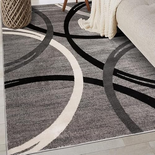 GUGJHFVH Wohnzimmer Dünner Teppich Maschinenwaschbar Decor Teppich Moderne Geometrische Linien Grau, 120 x 160 cm von GUGJHFVH