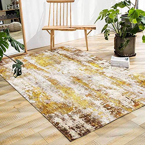 GUGJHFVH Wohnzimmer Dünner Teppich Maschinenwaschbar Decor Teppich Retro Abstraktes Tintengelb, 120 x 160 cm von GUGJHFVH