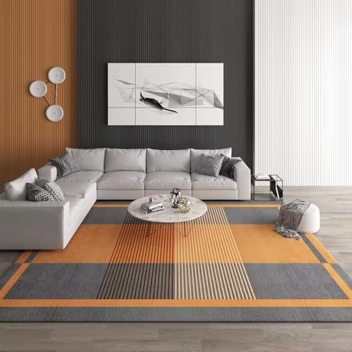GUGJHFVH Wohnzimmer Kurzflor Teppich Schlafzimmer Waschbar rutschfest Bodenteppich Korridor Spielzimmer Weich Teppich Modernes Geometrisches Patchwork Orange, 160 x 190 cm von GUGJHFVH