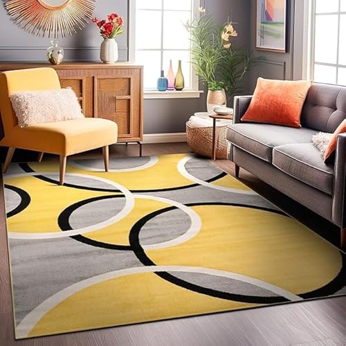 Home Schlafzimmer Weich rutschfest Pflegeleicht Nicht Verziehender Carpet Moderne Geometrische Linien Gelb, 150 x 180 cm von GUGJHFVH