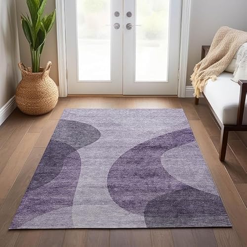 Home Schlafzimmer Weich rutschfest Pflegeleicht Nicht Verziehender Carpet Modernes Geometrisches Tintenstil Lila, 150 x 180 cm von GUGJHFVH