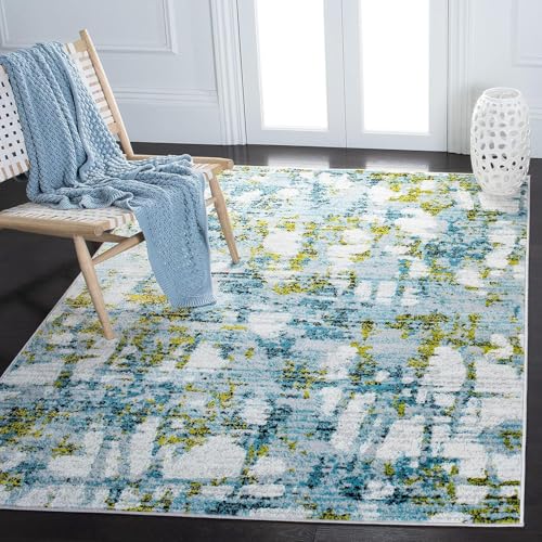 Waschbar rutschfest Kurzflor Teppich Für Schlafzimmer Für Wohnzimmer Esszimmer Und Flur Pflegeleicht Moderne Abstrakte Tinte Stil Blau, 120 x 180 cm von GUGJHFVH