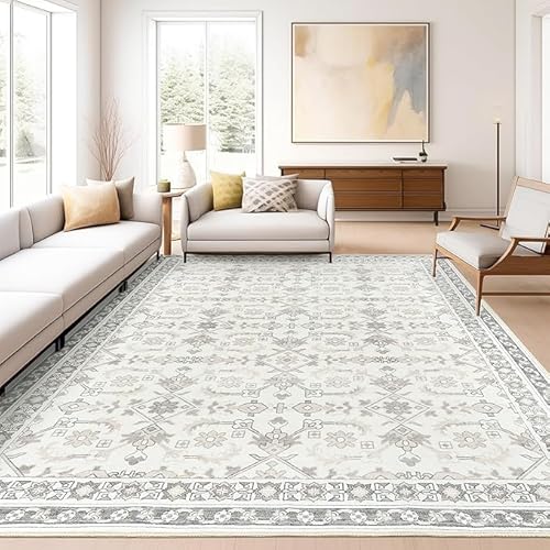 Wohnzimmer Kurzflor Teppich Schlafzimmer Waschbar rutschfest Bodenteppich Korridor Spielzimmer Weich Teppich Ethnisches Muster Retro Grau, 160 x 190 cm von GUGJHFVH