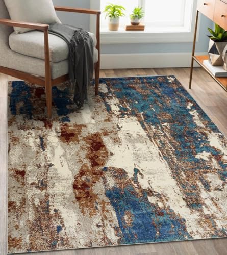 Wohnzimmer Kurzflor Teppich Schlafzimmer Waschbar rutschfest Bodenteppich Korridor Spielzimmer Weich Teppich Moderner Tintenstil Blaubraun, 160 x 190 cm von GUGJHFVH
