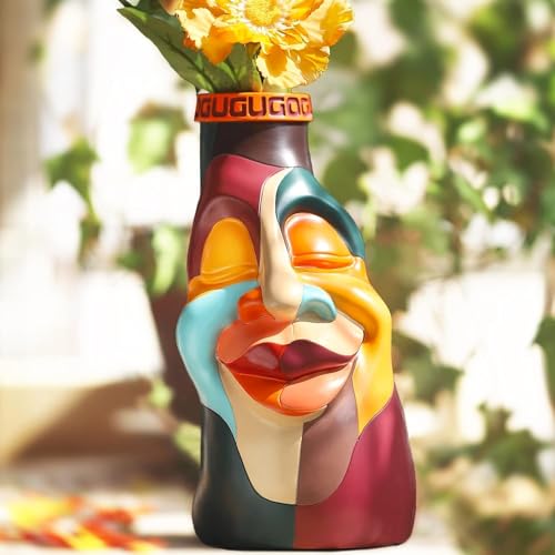 Eklektische Gesichtsvasen für Blumen – GUGUGO handbemalte Blumenvase für Dekoration, einzigartige Bunte dekorative Körpervase, niedliche flippige Wohnkultur, Regal, Wohnzimmer.B von GUGUGO