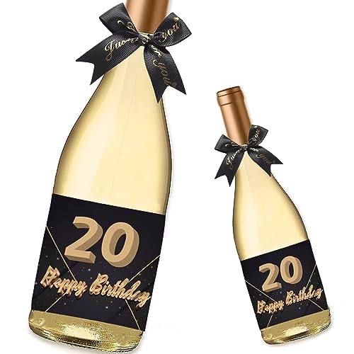 GUGUGO 10 Stück 20. Geburtstags Flaschenetiketten Set, Geschenke zum 20 Geburtstag, Happy Birthday Etikett, Personalisierte Aufkleber Weinflaschen Selbstklebend Geburtstags Geschenk für Frauen Männer von GUGUGO