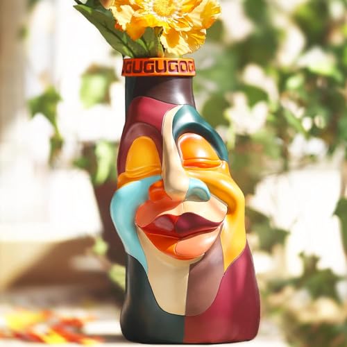 GUGUGO Abstrakte Gesichtsvasen für Blumen, mehrfarbig, eklektischer Kopf, Blumenvase für Dekoration, einzigartige, bunte Boho-Deko, Körpervase, handbemalt, modern, niedlich, flippig, ästhetisch von GUGUGO