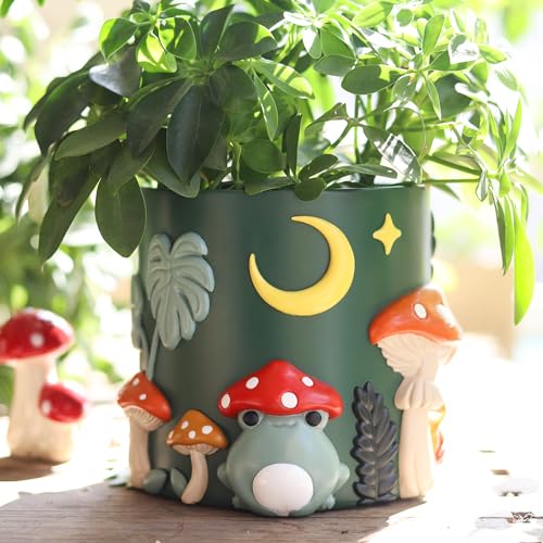 GUGUGO Bunte Frosch-Garten-Blumentöpfe, niedliche, einzigartige Sukkulenten-Übertöpfe mit Drainage, kleine Regenbogen-Pilz-Blumentöpfe für Zimmerpflanzen, lustige, vielseitige Heimdekoration (B, 12,7 von GUGUGO