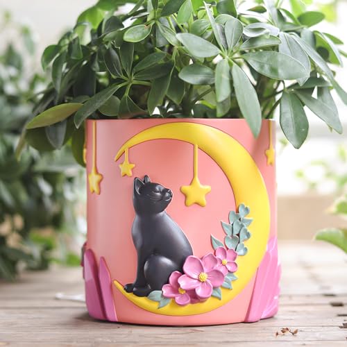 GUGUGO Moon Cat Niedliche Pflanzgefäße, einzigartiger Blumentopf mit Drainage, Regenbogenfarben, kleine Blumentöpfe für Zimmerpflanzen, lustiger Sukkulenten-Gartentopf, Geschenk, Heimdekoration (C GUGUGO Moon Cat Niedliche Pflanzgefäße, einzigartiger Blumentopf mit Drainage, Regenbogenfarben, kleine Blumentöpfe für Zimmerpflanzen, lustiger Sukkulenten-Gartentopf, Geschenk, Heimdekoration (C von GUGUGO