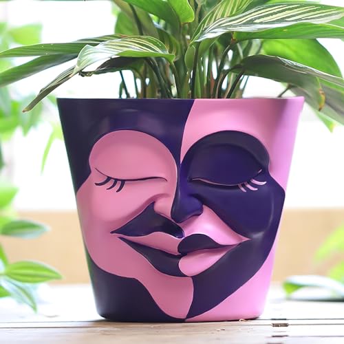GUGUGO Pflanzgefäß mit abstraktem Kopf, zweifarbig, einzigartiger Blumentopf mit Drainage, niedlicher kleiner Blumentöpfe für Zimmerpflanzen, bunt, lustig, eklektische Heimdekoration, Rosa und Violett von GUGUGO