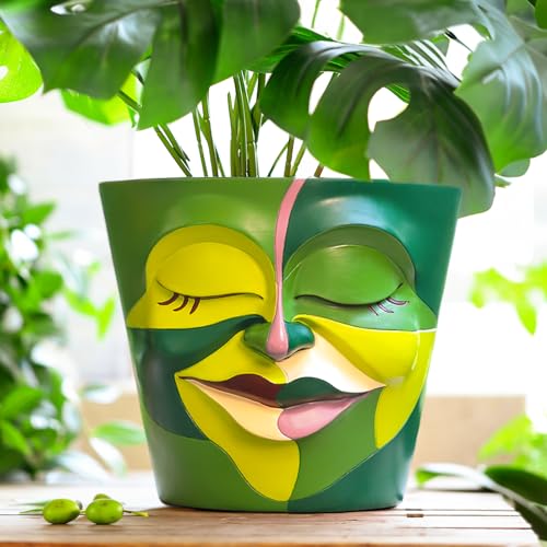 GUGUGO 20,3 cm große abstrakte Regenbogen-Gesichtstöpfe für Pflanzen, einzigartige Pflanzgefäße mit Drainage, niedliche bunte Blumentöpfe für Garten, lustige, eklektische Raumdekoration (hauptsächlich, Head Planter Pot Green von GUGUGO
