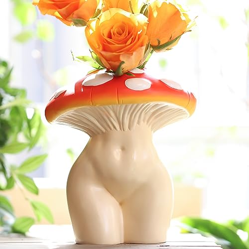 GUGUGO Pilz-Lady-Körpervase für Blumen, flippige Pilz-Dekoration, eklektische Lady Form Butt Vasen für Blumen, einzigartige niedliche Gesichtskopf-Raumdekoration, ästhetisch für modernes Zuhause, von GUGUGO