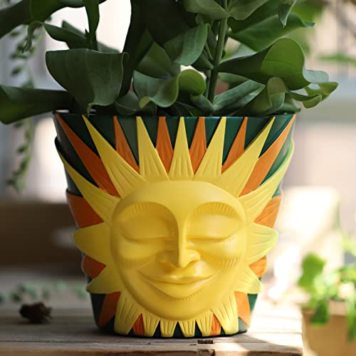 GUGUGO Sun Face Planters Pots Head Unique Head Planter with Drainage, Cute Flower Plant Pot for Indoor & Outdoor Plants, Funny Sukkulenten Gardening Pots for Plant Lover Gifts (Green Back, 5.5Inch) von GUGUGO