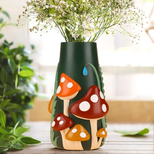 GUGUGO Vase für Dekoration, bunte Pilzvase, regenbogenfarbene flippige Pilzdekoration, ästhetische Blumenvasen für Blumen, dekorative Blumenvasen für Tafelaufsätze, Esstisch, Wohnzimmer, 20,3 cm hoch von GUGUGO