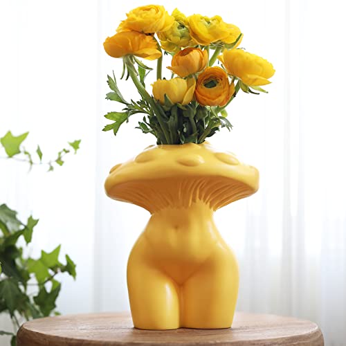 Pilz-Damen-Körpervase für Blumen,GUGUGO Funky Pilzdekor, eklektische weibliche Form Butt Vasen für Blumen, niedliche Raumdekoration ästhetisch für modernes Zuhause, Orange von GUGUGO