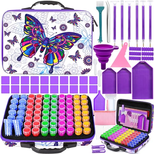 GUHAOOL Diamond Painting Zubehör Boxen, mit 70 Fächern Diamond Painting Organizer,Diamond Painting Koffer Diamant Painting Werkzeug Set mit Trichter Pinzette Stickers für Strass Perlen DIY Handwerk von GUHAOOL