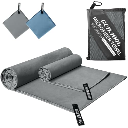 GUHAOOL Microfaser Handtücher, Mikrofaser Handtuch 2er Set - Badetuch Groß(180x80cm) + Klein Handtüch(100x50cm), Schnelltrocknend Mikrofaser Handtücher für Sport Travel Yoga Camping Gym (Dunkelgrau) von GUHAOOL