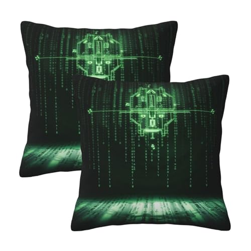 GUHAOT Weiche dekorative Kissenbezüge für Sofa, 2er-Set, Matrix-Code, digitaler Kunstdruck, Überwurf-Kissenbezüge, Heimdekoration von GUHAOT