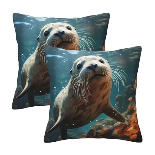 GUHAOT Weiche dekorative Kissenbezüge für Sofa, 2er-Set, Motiv: Welpe im Wasser, Heimdekoration GUHAOT Weiche dekorative Kissenbezüge für Sofa, 2er-Set, Motiv: Welpe im Wasser, Heimdekoration von GUHAOT