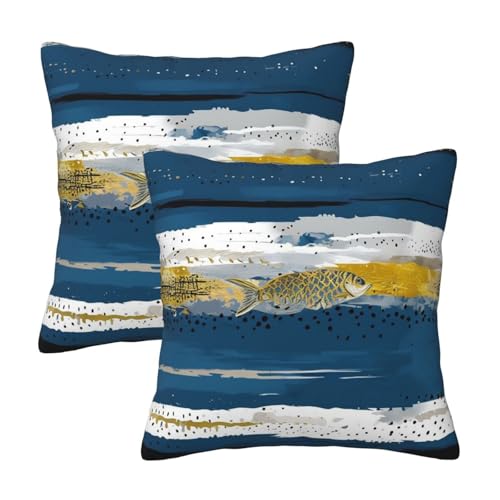 GUHAOT Weiche dekorative Kissenbezüge für Sofa, 2er-Set, abstrakte Fische und Streifen, Heimdekoration GUHAOT Weiche dekorative Kissenbezüge für Sofa, 2er-Set, abstrakte Fische und Streifen, Heimdekoration von GUHAOT