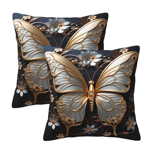 GUHAOT Weiche dekorative Kissenbezüge für Sofa, 2er-Set, goldfarbene weiße Schmetterlinge, Heimdekoration GUHAOT Weiche dekorative Kissenbezüge für Sofa, 2er-Set, goldfarbene weiße Schmetterlinge, Heimdekoration von GUHAOT