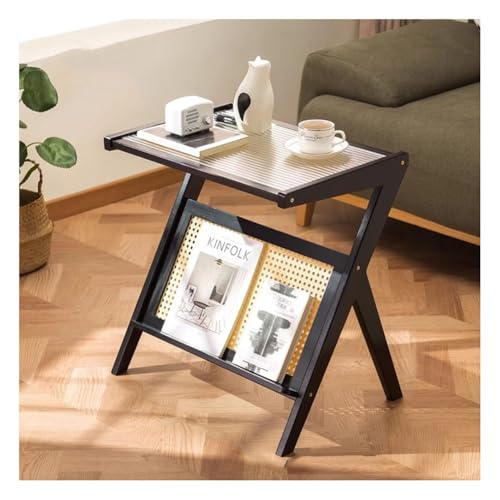 Bambus-Beistelltisch Mit Zeitungsständer, Glasplatte, Sofa-Beistelltisch, Akzent-Nachttisch, Z-Förmiger Couchtisch Für Schlafzimmer, Wohnzimmer, Kleiner Raum,Black-54x37x56cm Bambus-Beistelltisch Mit Zeitungsständer, Glasplatte, Sofa-Beistelltisch, Akzent-Nachttisch, Z-Förmiger Couchtisch Für Schlafzimmer, Wohnzimmer, Kleiner Raum,Black-54x37x56cm von GUHPZA