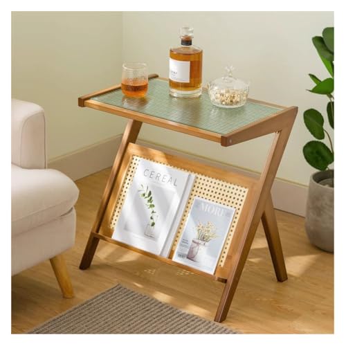 Bambus-Beistelltisch Mit Zeitungsständer, Glasplatte, Sofa-Beistelltisch, Akzent-Nachttisch, Z-Förmiger Couchtisch Für Schlafzimmer, Wohnzimmer, Kleiner Raum,Brown-55x37x56cm Bambus-Beistelltisch Mit Zeitungsständer, Glasplatte, Sofa-Beistelltisch, Akzent-Nachttisch, Z-Förmiger Couchtisch Für Schlafzimmer, Wohnzimmer, Kleiner Raum,Brown-55x37x56cm von GUHPZA