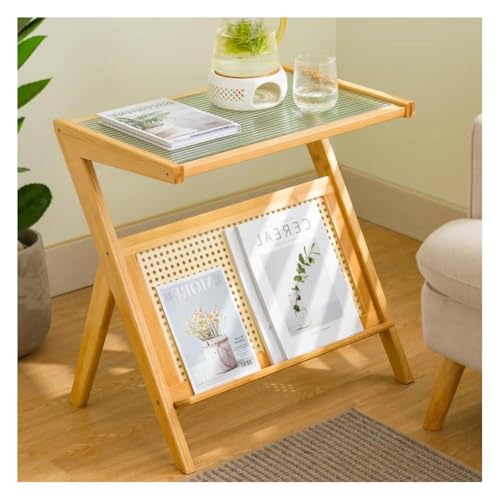 Bambus-Beistelltisch Mit Zeitungsständer, Glasplatte, Sofa-Beistelltisch, Akzent-Nachttisch, Z-Förmiger Couchtisch Für Schlafzimmer, Wohnzimmer, Kleiner Raum,Natural-55x37x56cm Bambus-Beistelltisch Mit Zeitungsständer, Glasplatte, Sofa-Beistelltisch, Akzent-Nachttisch, Z-Förmiger Couchtisch Für Schlafzimmer, Wohnzimmer, Kleiner Raum,Natural-55x37x56cm von GUHPZA