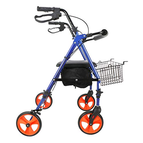 Faltbarer Rollator, 4 Räder, Mobilitäts-Gehhilfen, Faltbar, Antriebsrollator Mit Sitz, Rollendes Doppelbremssystem, Für Senioren Zum Gehen, Blau von GUHPZA