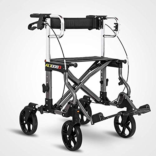 Faltbarer Rollator, Faltbarer Rollator, Gehhilfen 4 Räder Tragbar, Fahrbare Gehhilfen Mit Bequemer Rückenlehne, Doppelbremssystem,Grau von GUHPZA