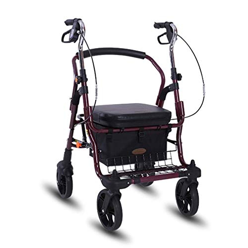 Faltbarer Rollator, Gehhilfen, 4 Räder, Tragbar, Rollator Mit Pedal, Antrieb Mit Bequemer Rückenlehne, Doppelbremssystem, Für Senioren Zum Gehen, Rot von GUHPZA