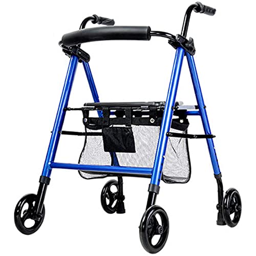 Faltbarer Rollator, Gehhilfen 4 Räder Faltbar, Antrieb Rollen Mit Einkaufstasche Verwendet Für Senioren Gehen,Blau von GUHPZA