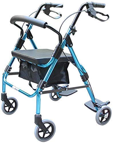 Faltbarer Rollator, Leichtgewichtige Reise, Faltbare Gehhilfen Mit Sitz, Ultra-Mobilitätshilfe Vier Räder, Antriebsrollator Gehgestell Höhenverstellbar,Blau von GUHPZA