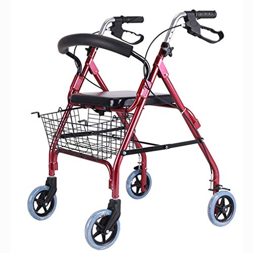 Faltbarer Rollator, Rollator, 4 Räder, Leicht, Zusammenklappbar, Höhenverstellbar, Gehgestell Für Ältere Menschen Mit Sitzkorb, Gehhilfe Aus Aluminium, Gehgestell Für Erwachsene von GUHPZA