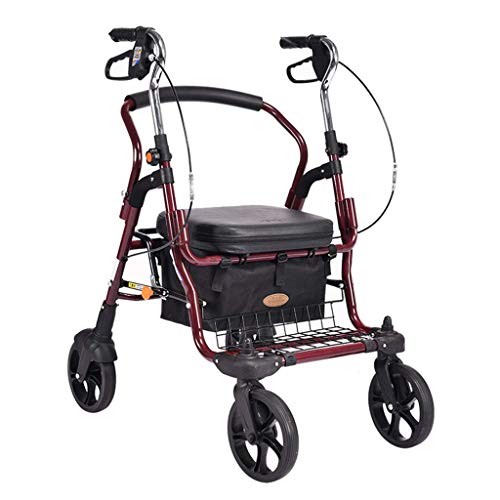 Faltrollator Leichtgewicht-Rollator, Faltbare 4-Räder Mit Sitz- Und Rückenstütze, Ergonomische Griffe Mit Bremse, Ablagekorb von GUHPZA
