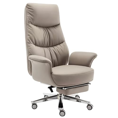 GUHPZA Chefsessel, Computerstuhl aus echtem Leder, ergonomischer Schreibtischstuhl für das Homeoffice, bequemer Drehstuhl mit Verstellbarer Rückenlehne und einziehbare(Braun - Einheitsgröße) von GUHPZA