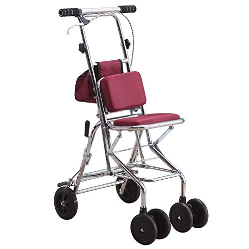 GUHPZA Faltbarer Rollator, 4 Räder, Gehrollator, Trolley Aus Aluminiumlegierung, Zusammenklappbare Mobilitäts-Gehhilfe, Höhenverstellbar Mit Sitz Und Unterem Seitenkorb von GUHPZA