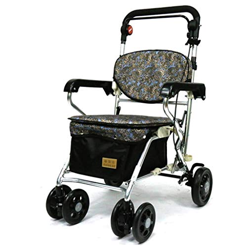 GUHPZA Faltbarer Rollator, Faltbarer Aluminium-Rollator – Robuste 4 Räder, Flexible Rückenstütze, Tief Gepolsterter Sitz Und Doppelte Hinterradgabelbremse von GUHPZA