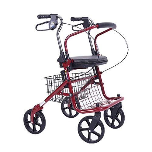 GUHPZA Faltbarer Rollator, Leichtgewicht-Stahlrollator Auto 4 Räder, Faltbar Mit Wendbarem Kissen Und Sitz, Ablagefläche, Verstellbare Griffhöhe,Red von GUHPZA