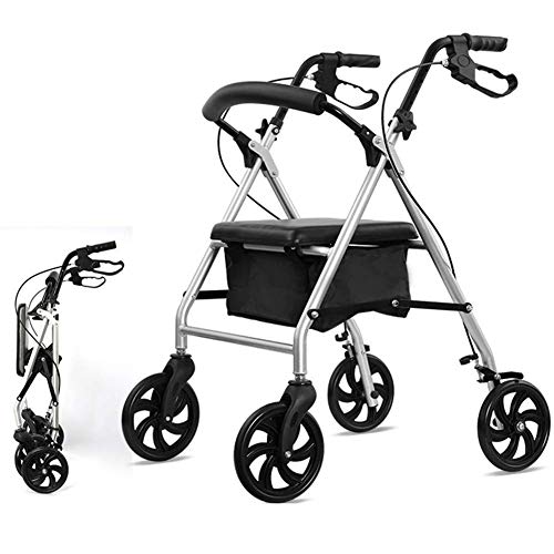 GUHPZA Faltbarer Rollator Leichtgewicht Mit Bremse, Senioren-Rollator Aus Aluminium Mit Sitz, Korb Und 6 Zoll Rädern, Höhenverstellbar, Rückenlehne von GUHPZA