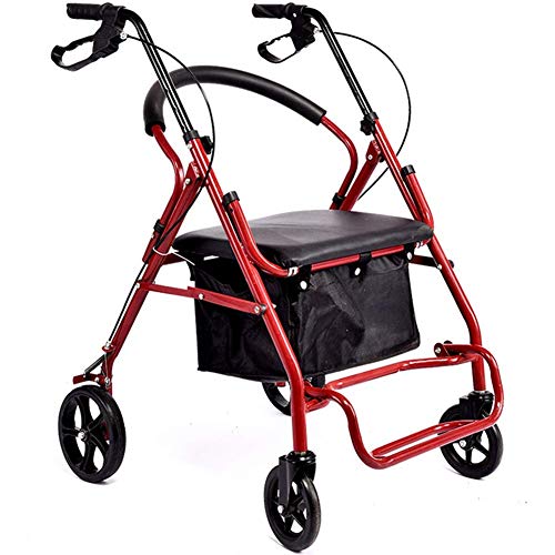 GUHPZA Faltrollator, Leichtgewicht-Rollator, Kompaktes Faltdesign, Robuster Stahl, Zusammenklappbares Rollen, Sitz Und Räder, Mit Sitz, Doppelbremssystem,Red von GUHPZA
