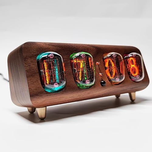 GUHPZA In12-Röhrenuhr, RGB-Leucht-Digitaluhr, Mit Kupfer-Touch-Taste, Automatischer Helligkeitsanpassung, Fernbedienung/App-Steuerung, Dekorative Desktop-Uhr,A von GUHPZA