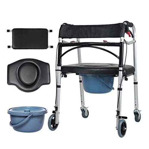 GUHPZA Klappbarer Rollator Duschtoilettenstuhl Mit Topf Für Senioren | Klapprollator Mit 4 Rädern - Höhenverstellbar - Gehgestell Transportstuhl Mit Handbremse Und Klappledersitz GUHPZA Klappbarer Rollator Duschtoilettenstuhl Mit Topf Für Senioren | Klapprollator Mit 4 Rädern - Höhenverstellbar - Gehgestell Transportstuhl Mit Handbremse Und Klappledersitz von GUHPZA