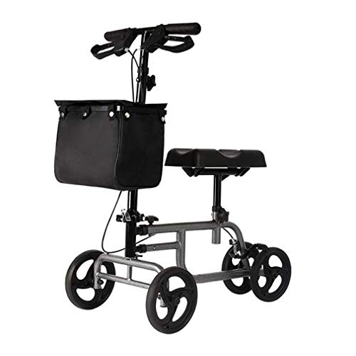 GUHPZA Klapprollator Knie-Gehhilfen 4 Räder Faltbar, Knierollator Mit Doppelbremssystem, Rollhöhenverstellbar Für Drinnen Und Draußen,Grau von GUHPZA