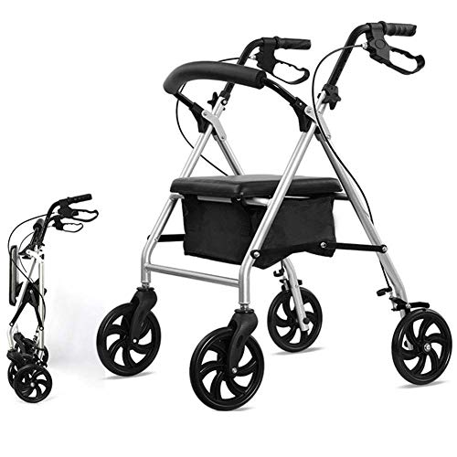 GUHPZA Zusammenklappbarer Rollator, Zusammenklappbar, Leicht, Standard-Sitzhöhe, Sitz Und Räder, Doppelbremssystem, Langlebige Stahlrahmenstützen,B von GUHPZA
